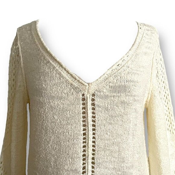 Sundance Womens Open Breeze Pullover Sweater Sz S Cream V-neck Coastal Boho - Picture 4 of 8